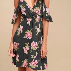 Floral cold shoulder wrap dress